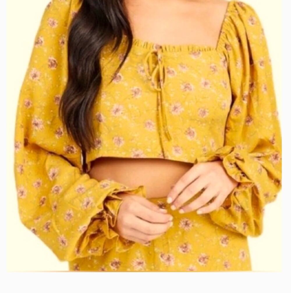 Altar'd State Mustard Yellow Floral Crop Top
